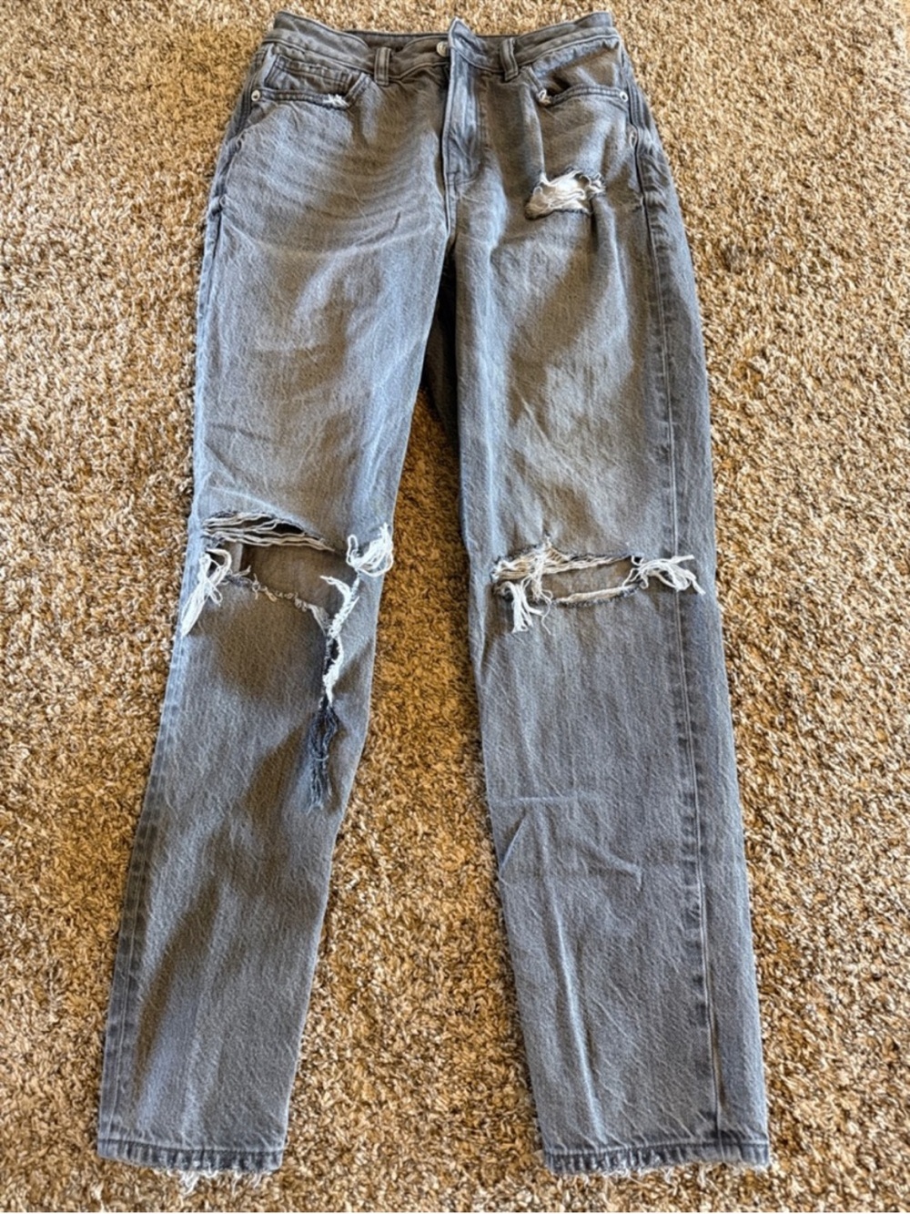 Women's Distressed High-Rise Gray Jeans
